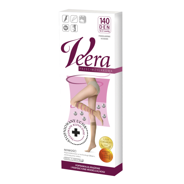 Podkolanówki Przeciwżylakowe Veera 140 den Czarne Zamknięte palce