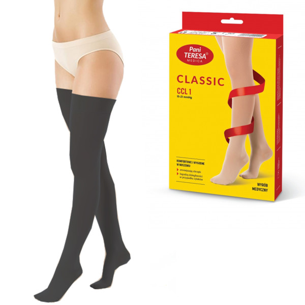 Pończochy Przeciwżylakowe Pani Teresa 1 klasa kompresji Zamknięte Długie PT 0406 Czarne - Pończochy medyczne uciskowe