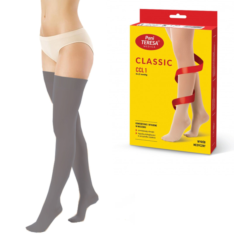 Pończochy Przeciwżylakowe Pani Teresa 1 klasa kompresji Zamknięte Długie PT 0406 Grafitowe - Pończochy medyczne uciskowe