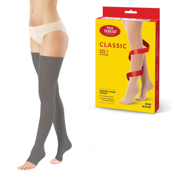 Pończochy Przeciwżylakowe Pani Teresa 1 klasa kompresji Otwarte Krótkie PT 0406 Grafitowe - Pończochy medyczne uciskowe