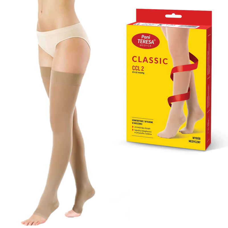 Pończochy Przeciwżylakowe Pani Teresa 2 klasa kompresji Otwarte Długie PT 0403 Beż - Pończochy medyczne uciskowe