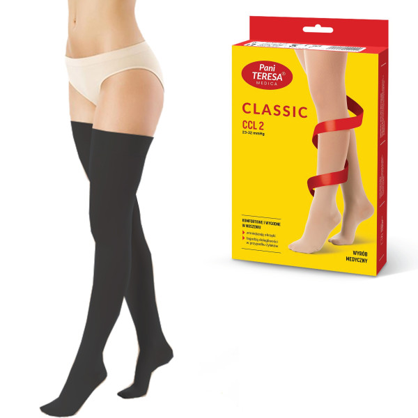 Pończochy Przeciwżylakowe Pani Teresa 2 klasa kompresji Zamknięte Długie PT 0403 Czarne - Pończochy medyczne uciskowe