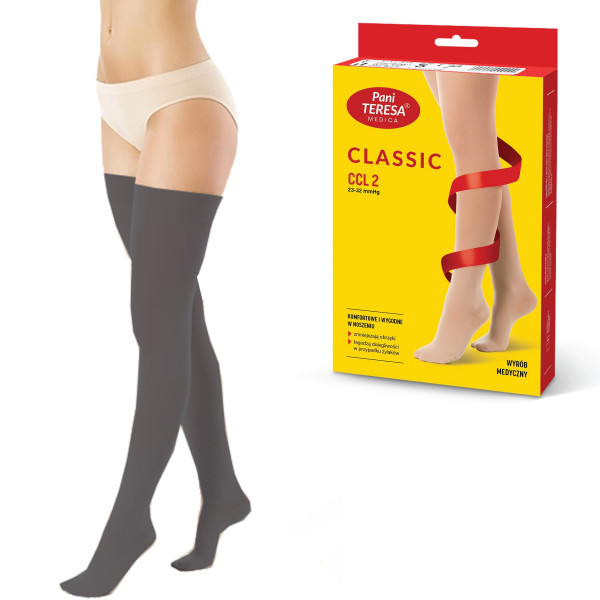 Pończochy Przeciwżylakowe Pani Teresa 2 klasa kompresji Zamknięte Długie PT 0403 Grafitowe - Pończochy medyczne uciskowe