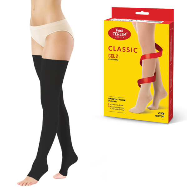 Pończochy Przeciwżylakowe Pani Teresa 2 klasa kompresji Otwarte Krótkie PT 0403 Czarne - Pończochy medyczne uciskowe