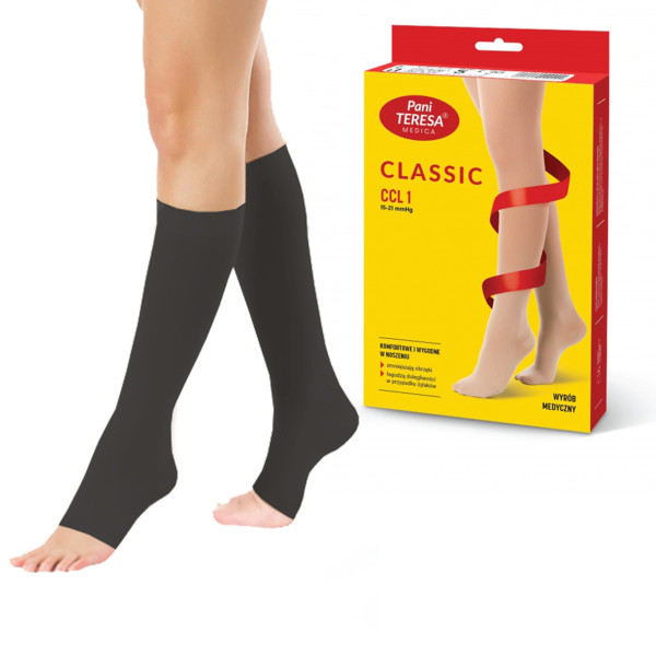 Podkolanówka Przeciwżylakowe Pani Teresa 1 Klasa Kompresji Otwarte Krótkie PT 0408 Czarne
