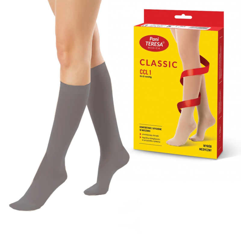 Podkolanówki Przeciwżylakowe Pani Teresa 1 klasa kompresji Zamknięte Krótkie PT 0408 Grafitowe -Podkolanówki medyczne uciskowe