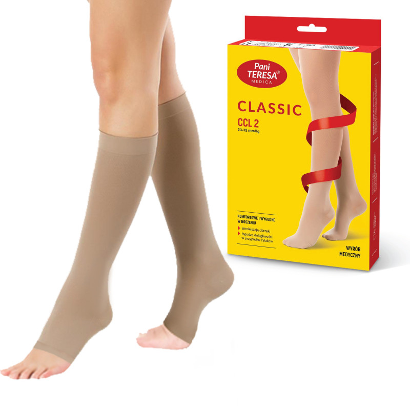 Podkolanówki Przeciwżylakowe Pani Teresa 2 klasa kompresji Otwarte Długie PT 0405 Beż - Podkolanówki medyczne uciskowe