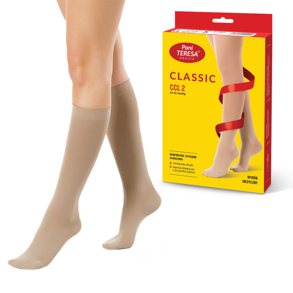 Podkolanówki Przeciwżylakowe Pani Teresa 2 klasa kompresji Zamknięte Długie PT 0405 Beż - Podkolanówki medyczne uciskowe