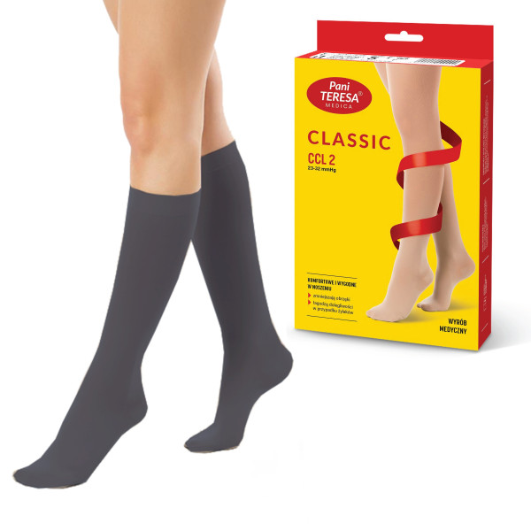 Podkolanówki Przeciwżylakowe Pani Teresa 2 klasa kompresji Zamknięte Długie PT 0405 Grafitowe - Podkolanówki medyczne uciskowe