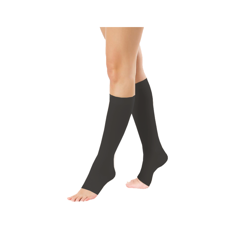Podkolanówki Przeciwżylakowe Pani Teresa 1 klasa kompresji Otwarte Długie PT 0408 Czarne - Podkolanówki medyczne uciskowe