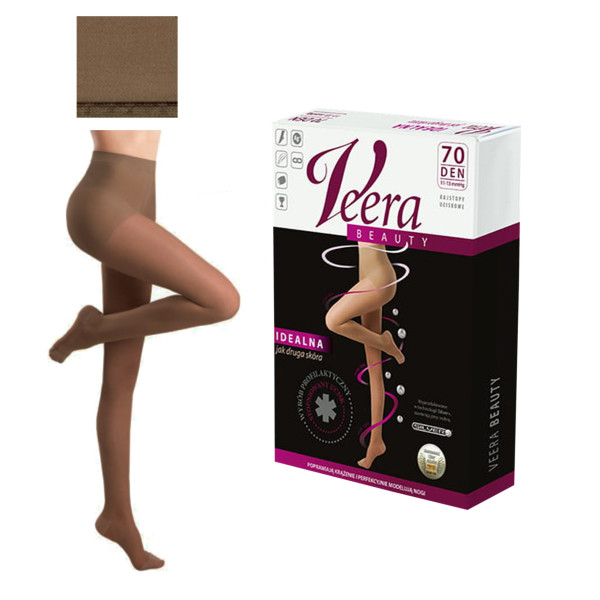 Rajstopy Przeciwżylakowe VEERA BEAUTY 70 DEN Ucisk Profilaktyczny Jasny Orzech