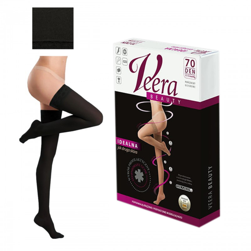 Pończochy Medyczne Na Żylaki VEERA BEAUTY 70 DEN Czarne Uciskowe