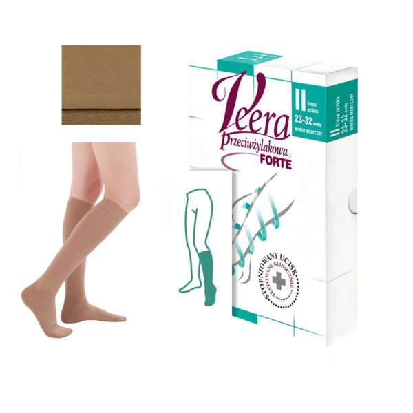 Podkolanówki Przeciwżylakowe Uciskowe Veera Forte CCL2 Karmel Zamknięte palce II Klasa Ucisku