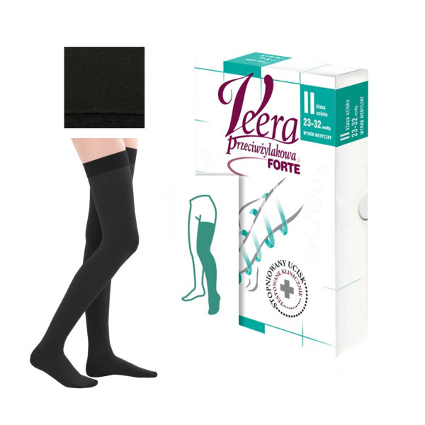 Pończochy Przeciwżylakowe Veera Forte CCL2 Czarne Zamknięte palce II Klasa Ucisku