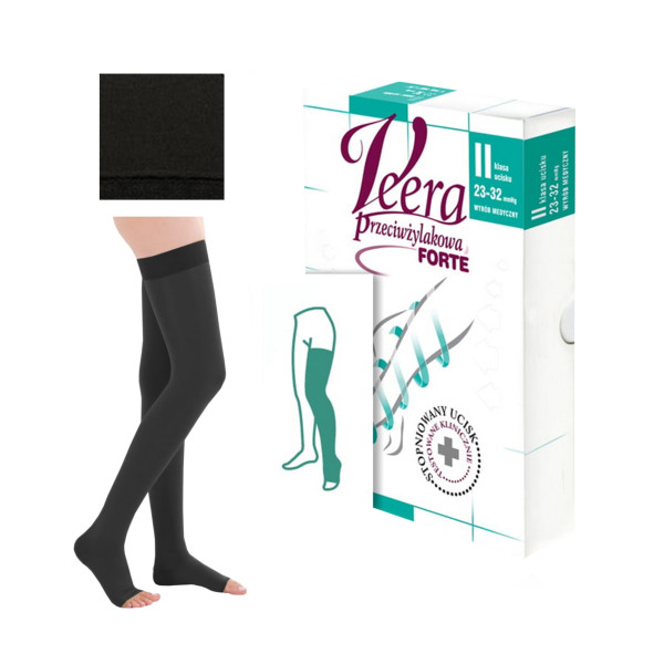 Pończochy Przeciwżylakowe Veera Forte CCL2 Czarne Otwarte palce II Klasa Ucisku