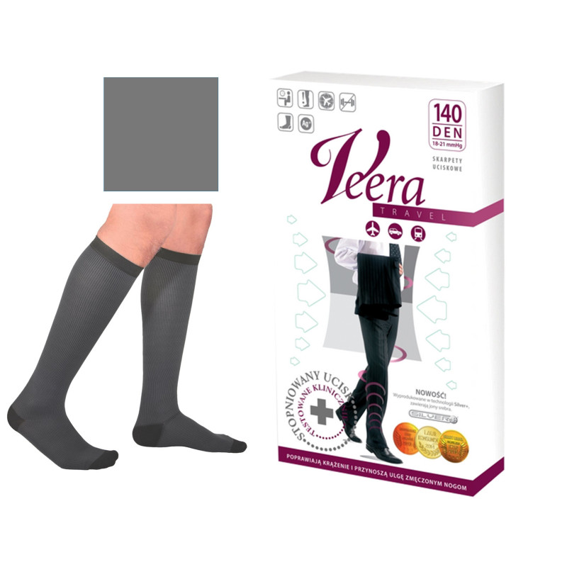 Skarpety przeciwżylakowe Veera 140 den męskie szare