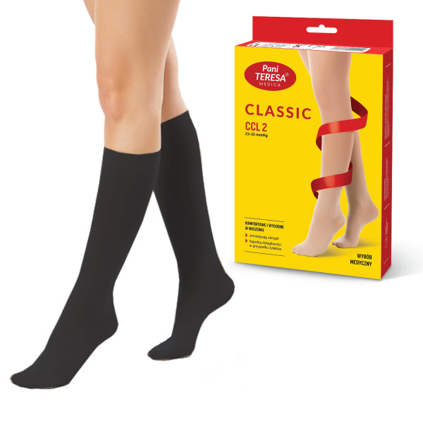 Podkolanówki Przeciwżylakowe Pani Teresa 2 klasa kompresji Zamknięte Krótkie PT 0405 Czarne - Podkolanówki medyczne uciskowe