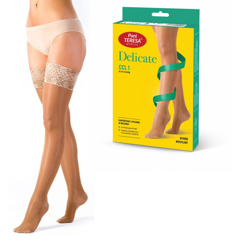 Pończochy Przeciwżylakowe Pani Teresa ccl1 Premium Delicate Zamknięte Krótkie PT 0432 Beż