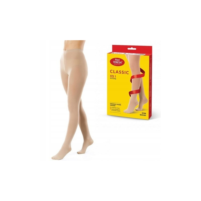 Rajstopy Przeciwżylakowe Pani Teresa 1 klasa kompresji Długie PT 0407 Jasny beż - Rajstopy medyczne uciskowe
