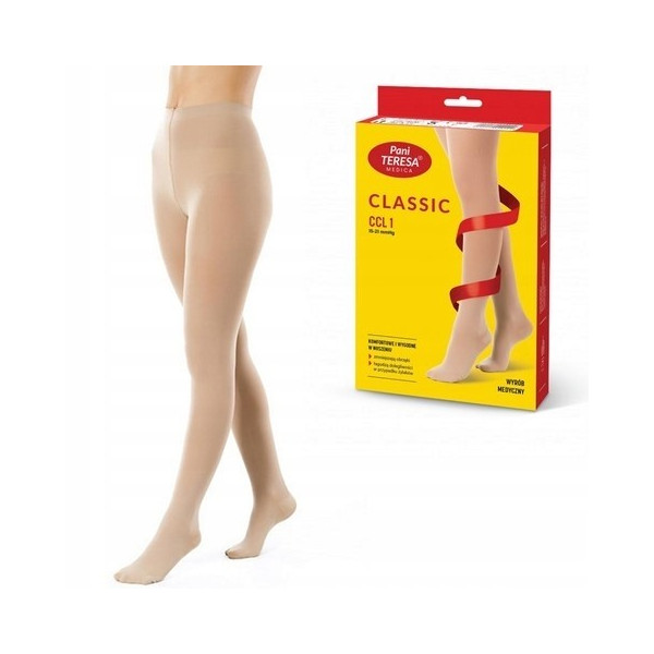 Rajstopy Przeciwżylakowe Pani Teresa 1 klasa kompresji Długie PT 0407 Jasny beż - Rajstopy medyczne uciskowe