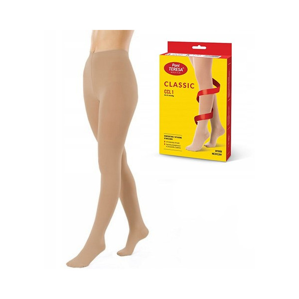 Rajstopy Przeciwżylakowe Pani Teresa 1 klasa kompresji Krótkie PT 0407 Ciemny Beż Czubek Otwarty