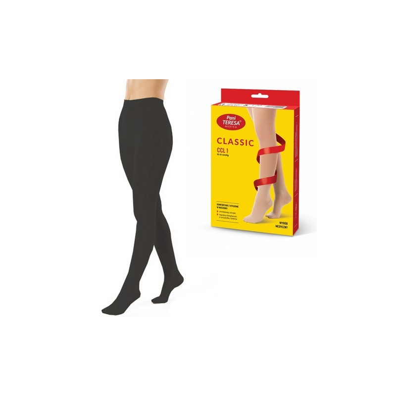 Rajstopy Przeciwżylakowe Pani Teresa 1 klasa kompresji Krótkie PT 0407 Czarne - Rajstopy medyczne uciskowe Czubek Otwarty