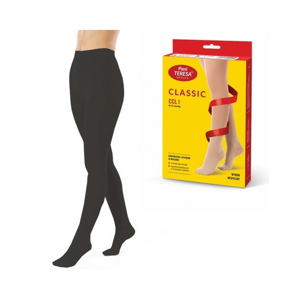 Rajstopy Przeciwżylakowe Pani Teresa 1 klasa kompresji Krótkie PT 0407 Czarne - Rajstopy medyczne uciskowe Czubek Otwarty
