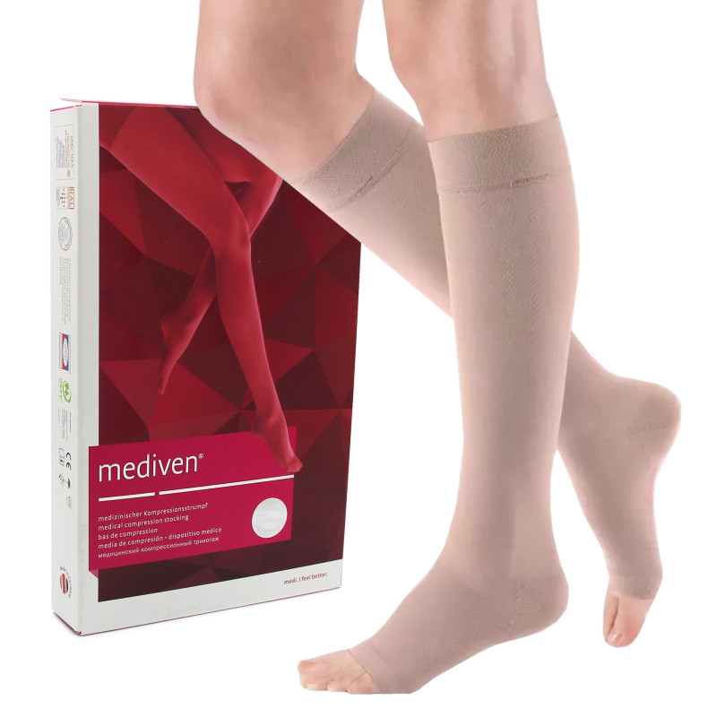 Podkolanówki Przeciwżylakowe MEDIVEN Elegance 2 klasa kompresji Otwarte Krótkie MEDI Kaszmir