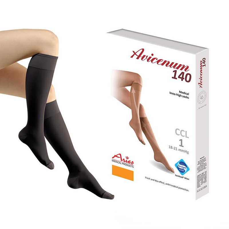 Podkolanówki 1 klasa kompresji Aries Avicenum 140 DEN czarne