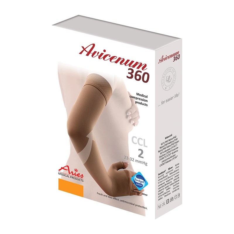Rękaw kompresyjny na rękę odzież uciskowa klasa 2 Aries Avicenum 360 z rękawiczką