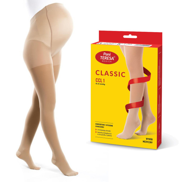 Rajstopy Przeciwżylakowe ciążowe Pani Teresa uciskowe 1 klasa kompresji krótkie PT 0411 Beżowe