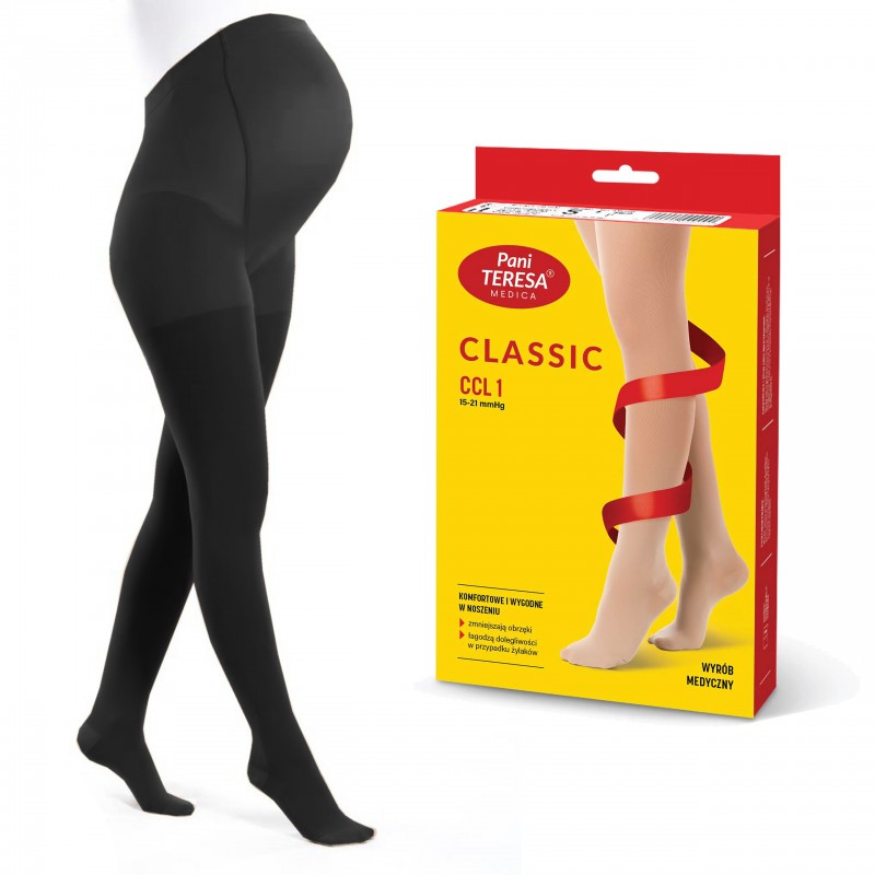 Rajstopy Przeciwżylakowe Ciążowe Pani Teresa uciskowe 1 klasa kompresji krótkie PT 0411 Czarne
