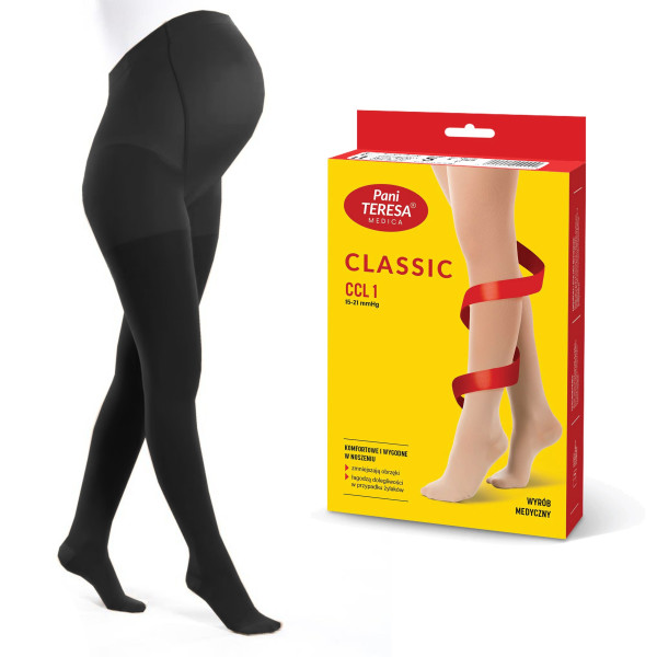 Rajstopy Przeciwżylakowe ciążowe Pani Teresa uciskowe 1 klasa kompresji Długie PT 0411 Czarne