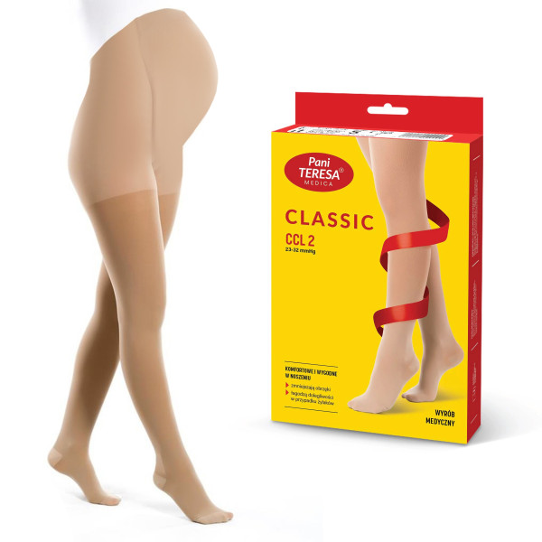 Rajstopy Przeciwżylakowe ciążowe Pani Teresa uciskowe 2 klasa kompresji Krótkie PT 0402 Beżowe