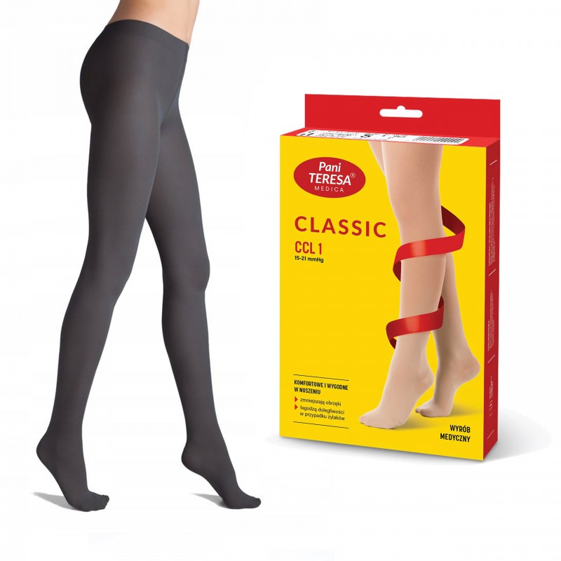 Rajstopy Przeciwżylakowe Pani Teresa 1 klasa kompresji Krótkie PT 0407 Grafitowe - Rajstopy uciskowe