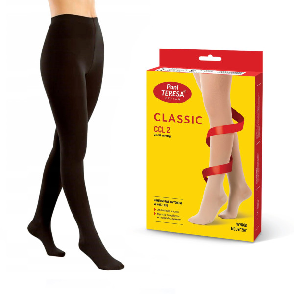 Rajstopy Przeciwżylakowe	Pani Teresa 2 klasa kompresji Krótkie PT 0401 Czarne - Rajstopy medyczne uciskowe