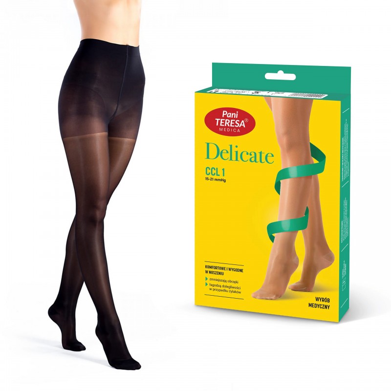 Rajstopy Przeciwżylakowe	Pani Teresa ccl1 Premium Delicate Krótkie  PT 0431 Czarne - Rajstopy medyczne uciskowe