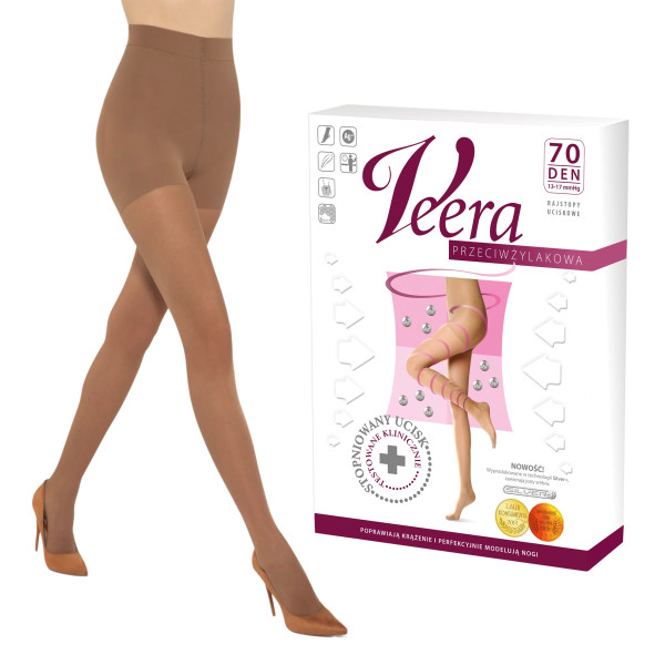 Rajstopy uciskowe na żylaki ucisk profilaktyczny Veera karmel 70 DEN