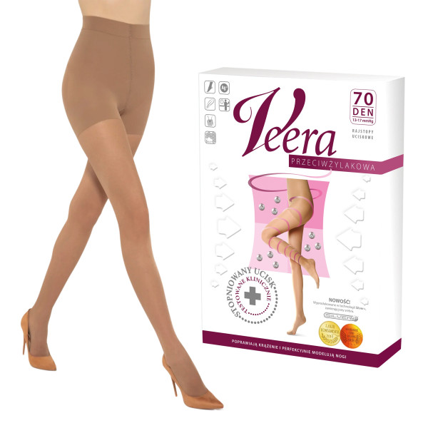 Rajstopy przeciwżylakowe ucisk profilaktyczny Veera jasny orzech 70 DEN