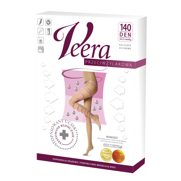 Rajstopy Przeciwżylakowe Veera 140 den Czarne I Klasa Ucisku